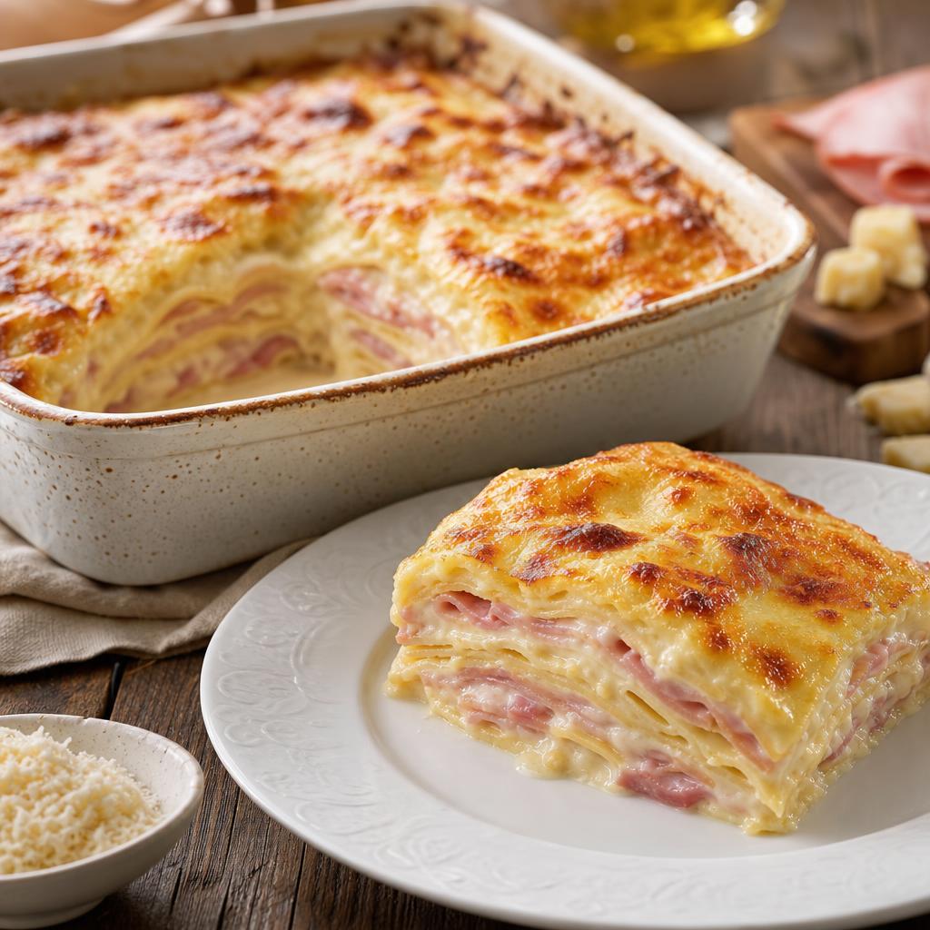 Lasanha Clássica de Presunto e Queijo no Forno